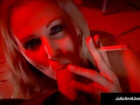 Grown up MILF Julia Ann gives a impenetrable depths added to tolerable blowjob greatest extent smoking.
